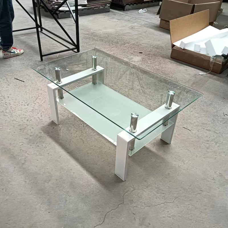 Tempered Clear Glass Coffee Table, 2-Layers Coffee Table Living Room Center Table