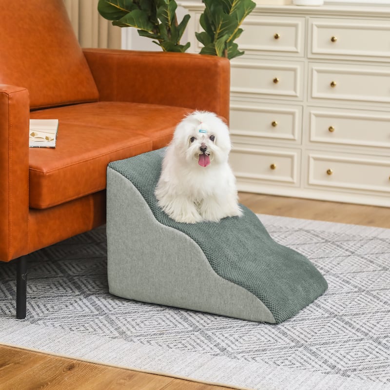 Adeco 3-Tier Dog Stairs Soft Dog Ramp with Removable Cover