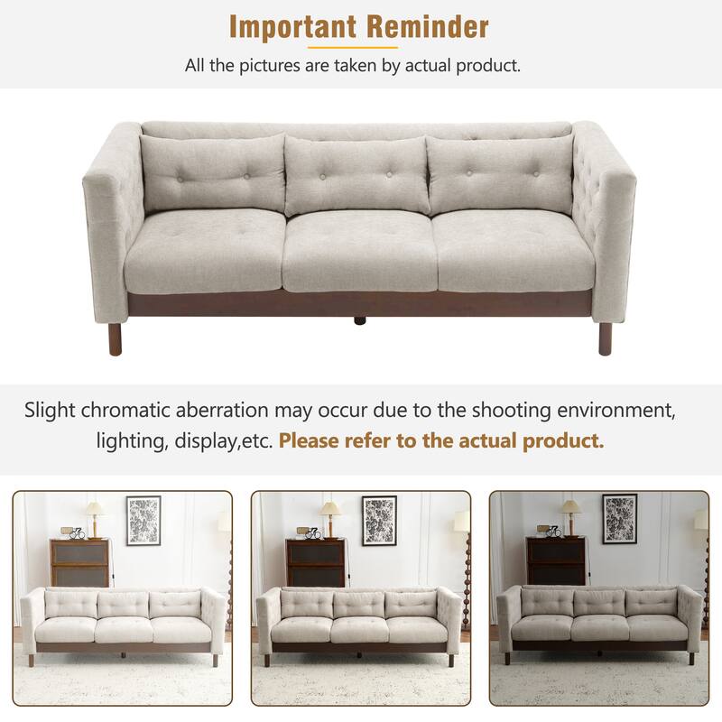 78" Modern 3-Seater Sofa with Tufted Design - Dark Upholstered Living Room Couch