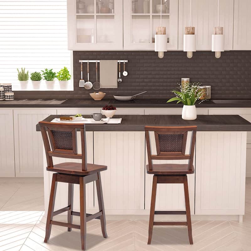 24.5" Kitchen Bar Stool Set of 2 with Rubber Wood Frame Wide Seat and Adjustable Footrests - 16.5" x 18.5" x 39"