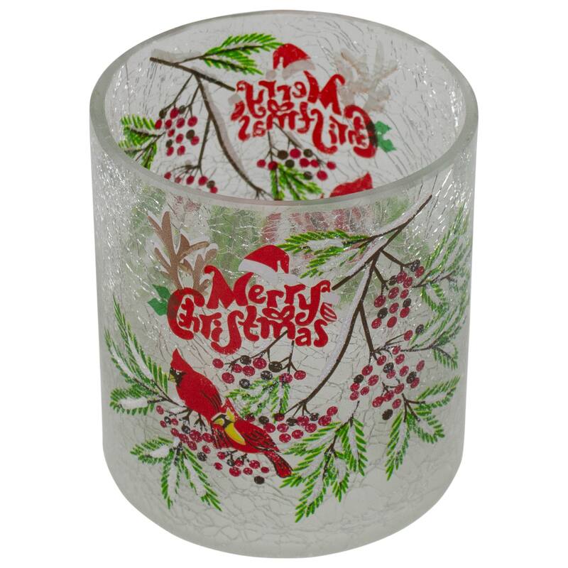8-Inch Christmas Cardinal Pine Flameless Glass Christmas Candle Holder
