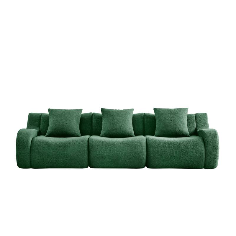 Anmytek Plush 3-Seat Boneless Teddy Fabric Sofa - No Assembly Ergonomic Curved Armrests