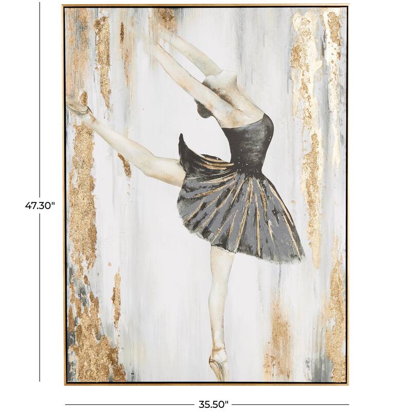 Canvas Dancer Ballet Living Room Framed Wall Art with Black and Gold Foil Accents - Gold - Roche River Decor
