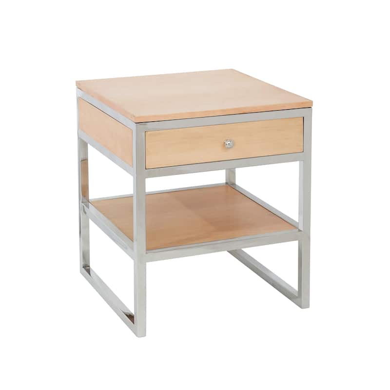 Pasargad Home Haven Modern Side Table with Drawer - W19.5" x D19.5" x H24" - Cream