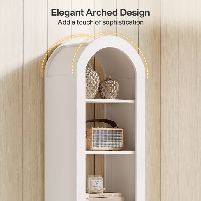 74.8-Inch Arched Tall Bookshelf, 6-Tier Rustic Wooden Bookcase