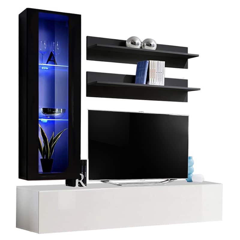 Fly H2 30TV Wall-mounted Floating Modern Entertainment Center Set - Black/White