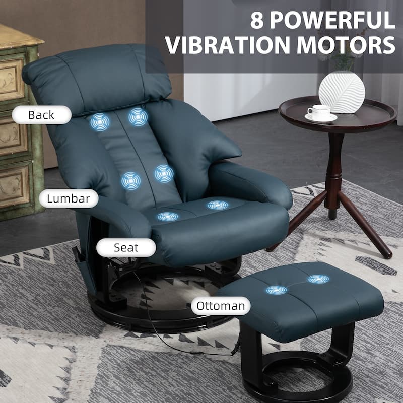 Massage Recliner Chair with Ottoman - Blue