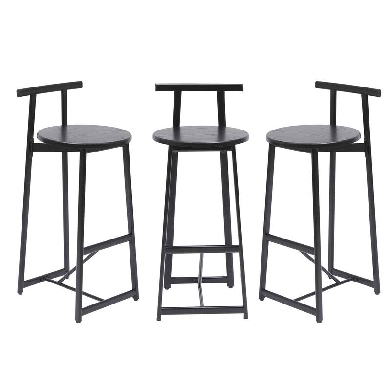 27''H Barstool Set Of 3 Wooden Round Bar Stools With Footrest Modern Kitchen Chairs