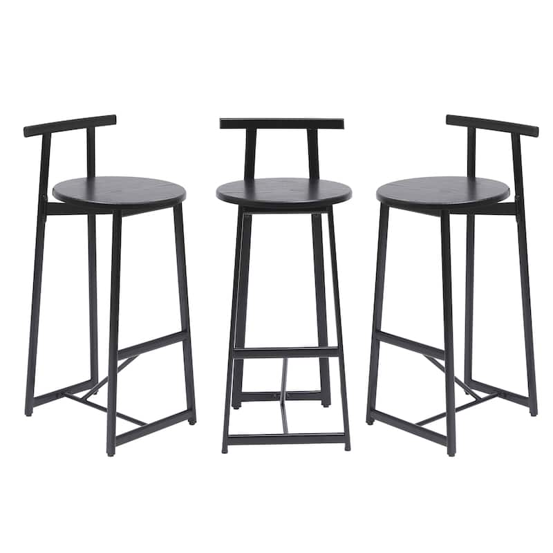 GDFStudio - Axis Modern Wooden Round Seat Counter Height Bar Stool with Adjustable Leg Pads, Metal Frame & Footrest, Set of 3
