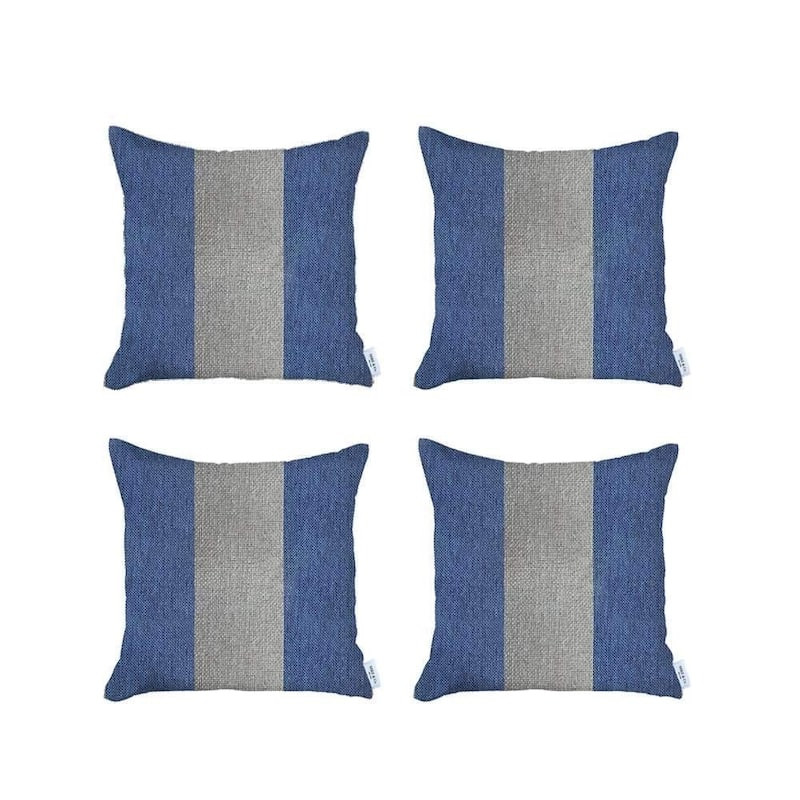 HomeRoots Set Of Four 18" X 18" Grey And Blue Geometric Zippered Handmade Polyester Throw Pillow