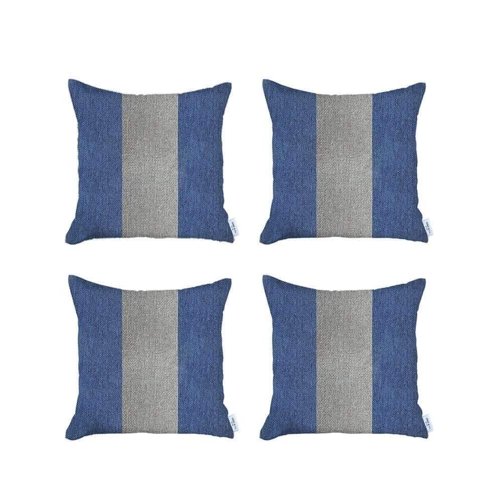 HomeRoots Set Of Four 18" X 18" Grey And Blue Geometric Zippered Handmade Polyester Throw Pillow