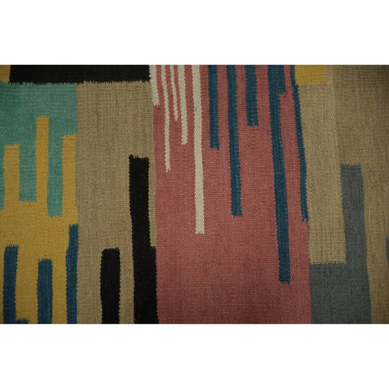 Hand Woven Oriental 100% Wool Carpet Southwestern Modern Multi-Colored Kilim Area Rug - 6' 7'' X 5' 3''