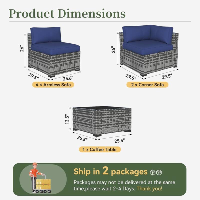 AOXUN Wicker Rattan Outdoor Sectional Sofa Set with Coffee Table