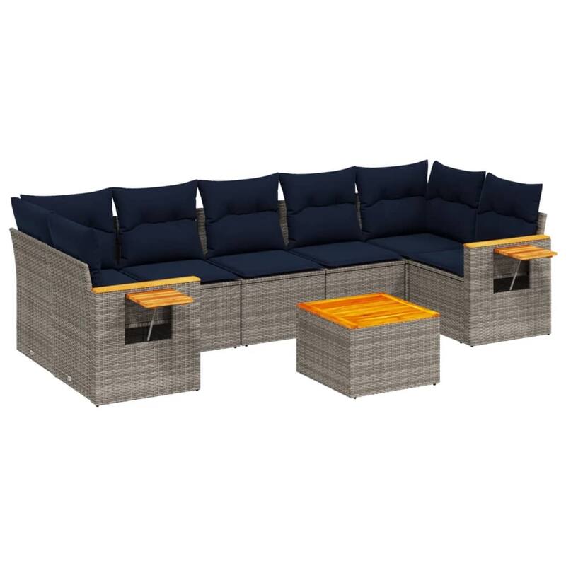 vidaXL 8 Piece Patio Sofa Set with Cushions Grey Poly Rattan (US only) - 113.8x33.5x70.5