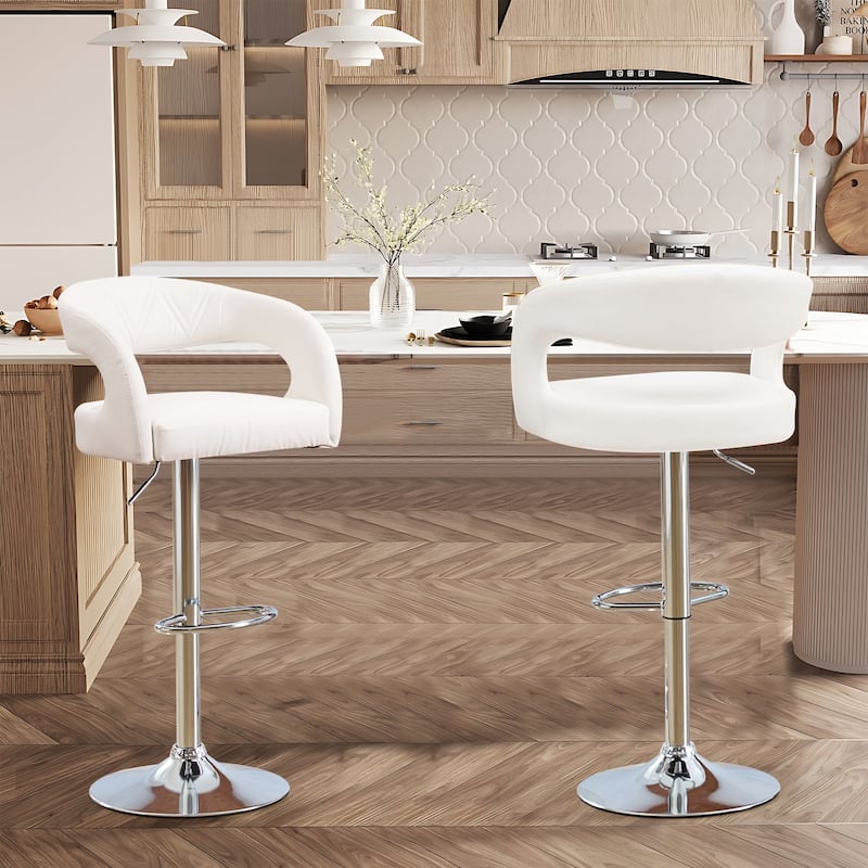 VECELO Set of 2 Rounded Mid-Back Swivel Bar Stools with Adjustable Height 360° Rotation 16" Base with Footrest
