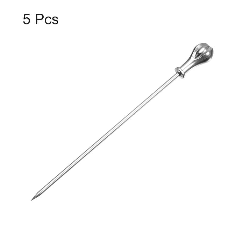 Metal Cocktail Toothpicks Teardrop Drink Picks Cocktail Skewers 5Pcs (Silver) - 4.41"