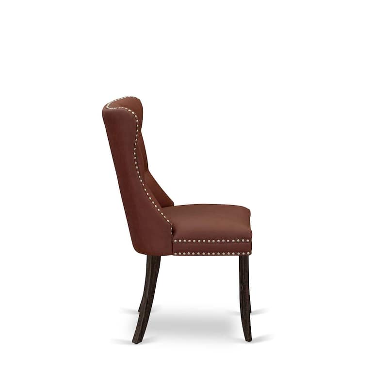 Parsons Dining Chairs Set of 2 - Burgundy Faux Leather Upholstered Accent Chairs with Nailhead Trim