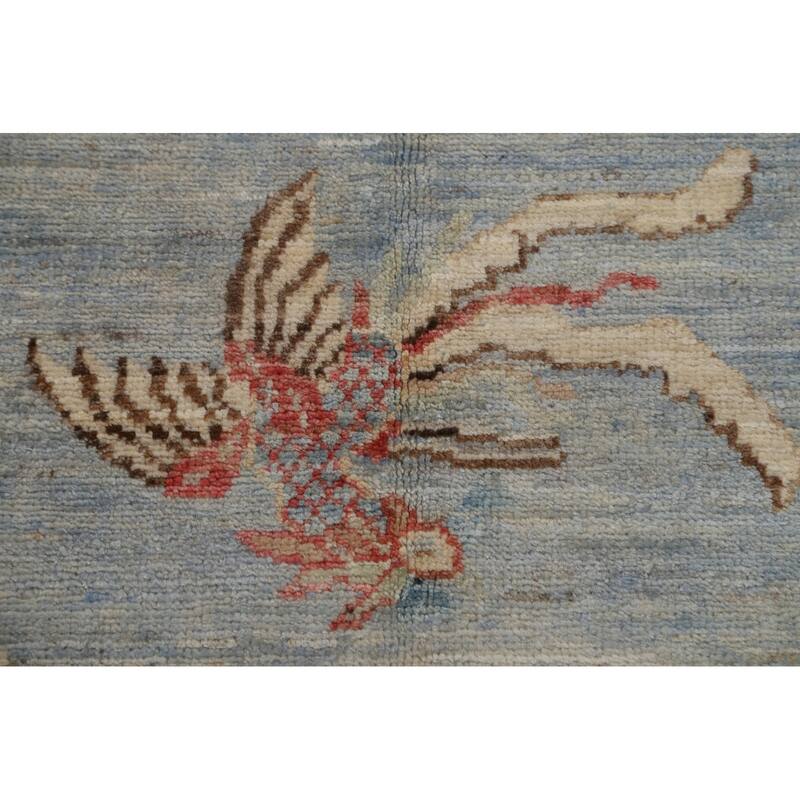 Hand Knotted Oriental 100% Wool Carpet Transitional Floral Navy Blue & Blues Oushak Area Rug - 6' 11'' X 4' 11''