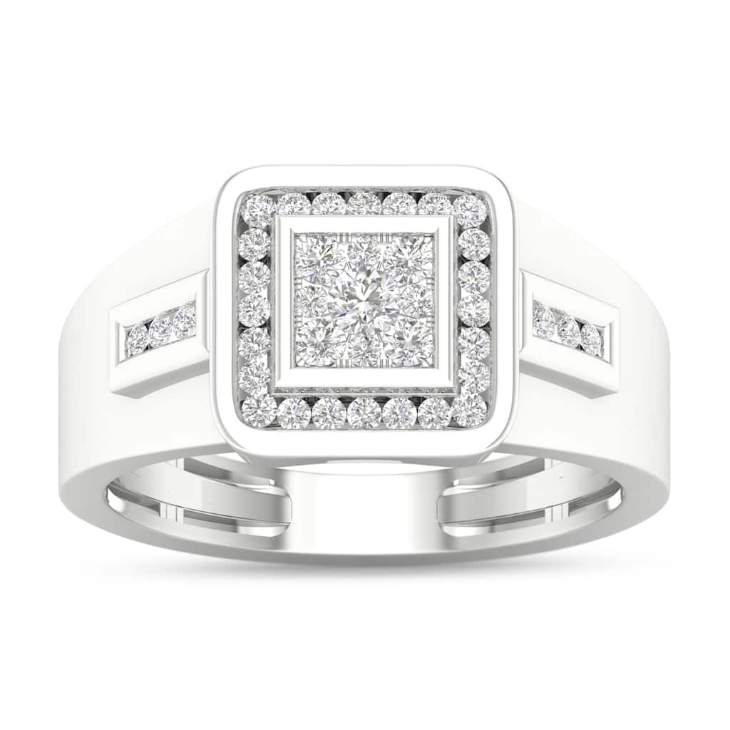 1/2ct TDW Diamond Halo Cluster Ring in 10K White Gold for Men