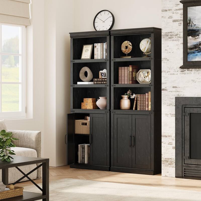 Book Shelf with Door, 5 Tier Wooden Book Case with Storage, 68.7"