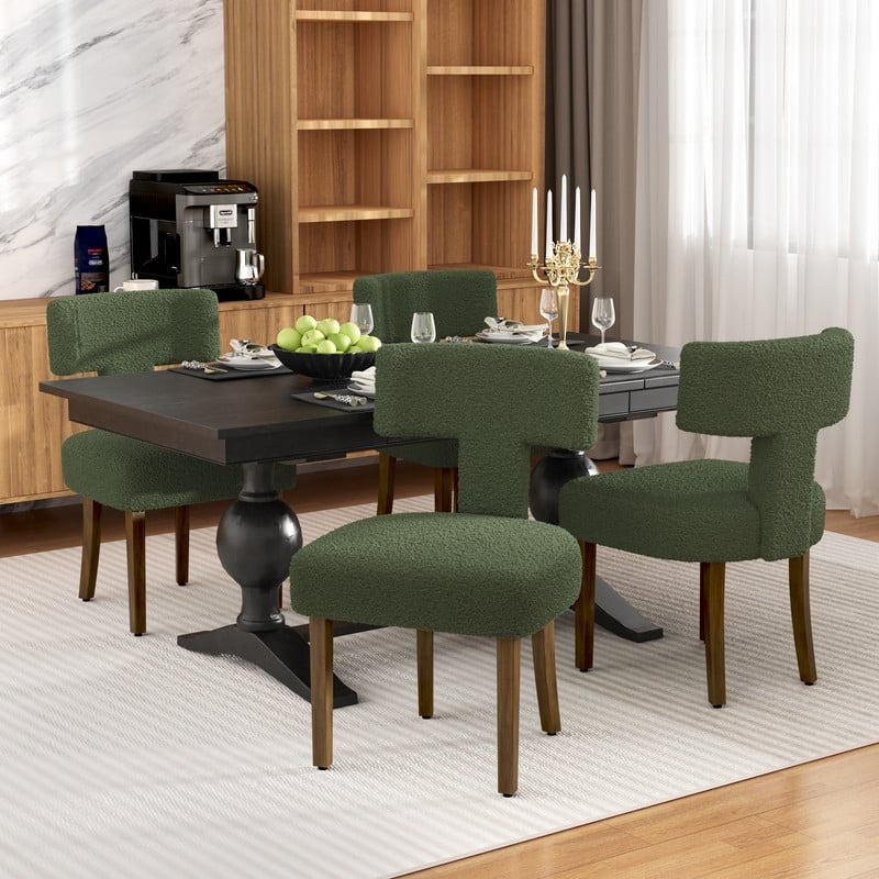 Dining Chairs Boucle Fabric Lamb Upholstered T-Shape (Set of 4)