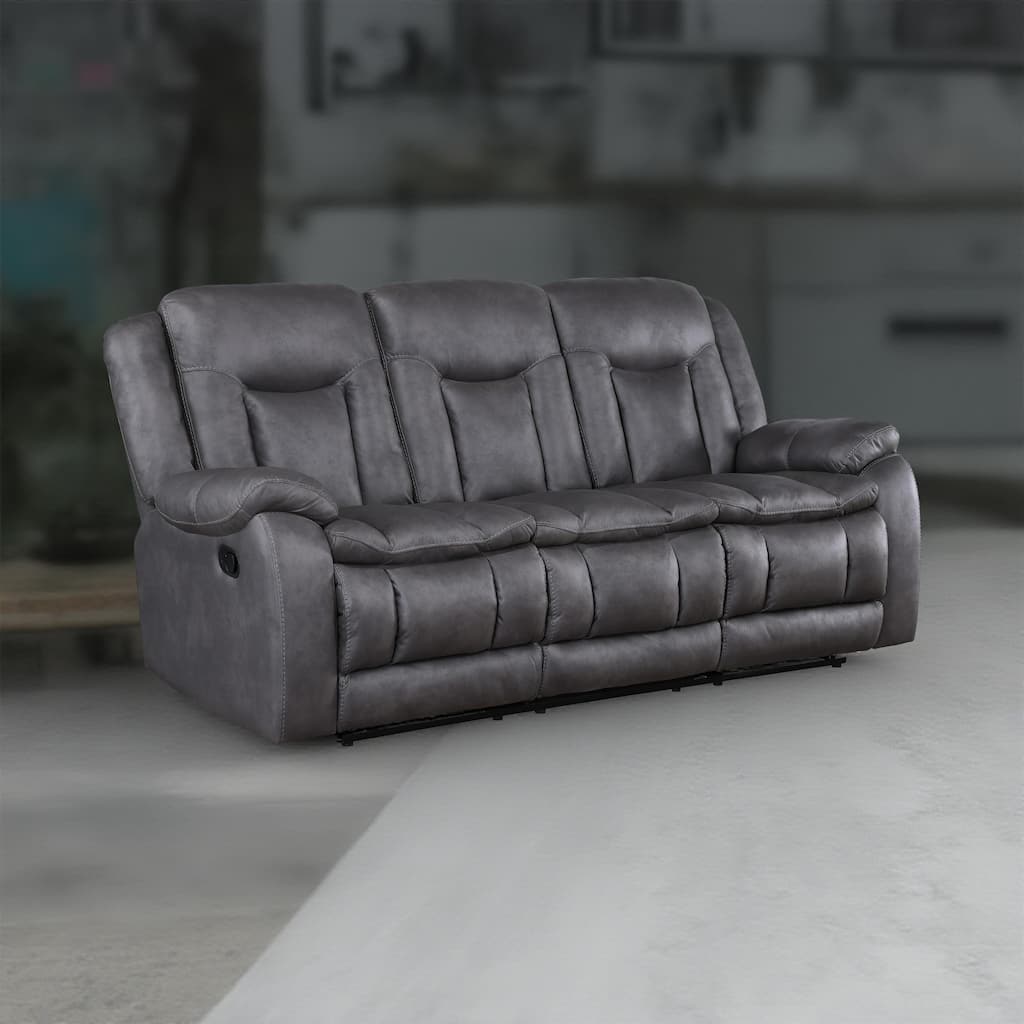 Olaf Dual Manual Recliner Sofa, Dark Gray Faux Leather 88 Inch