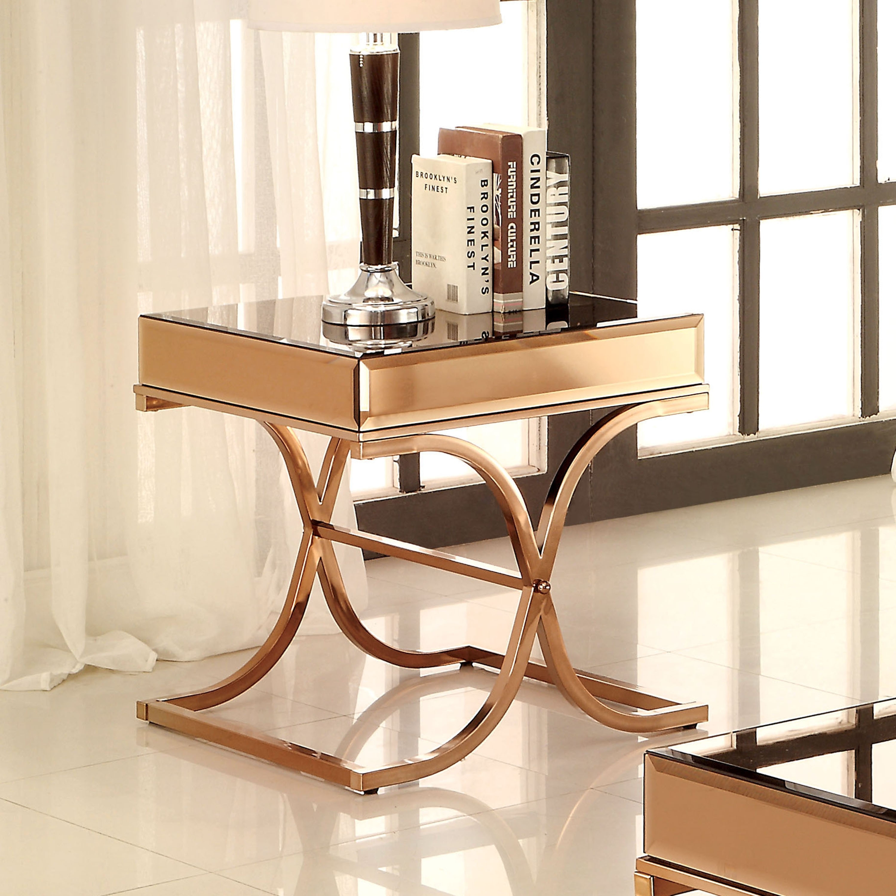 Furniture Of America Laja Contemporary Copper Metal X Cross End Table Overstock 9913982