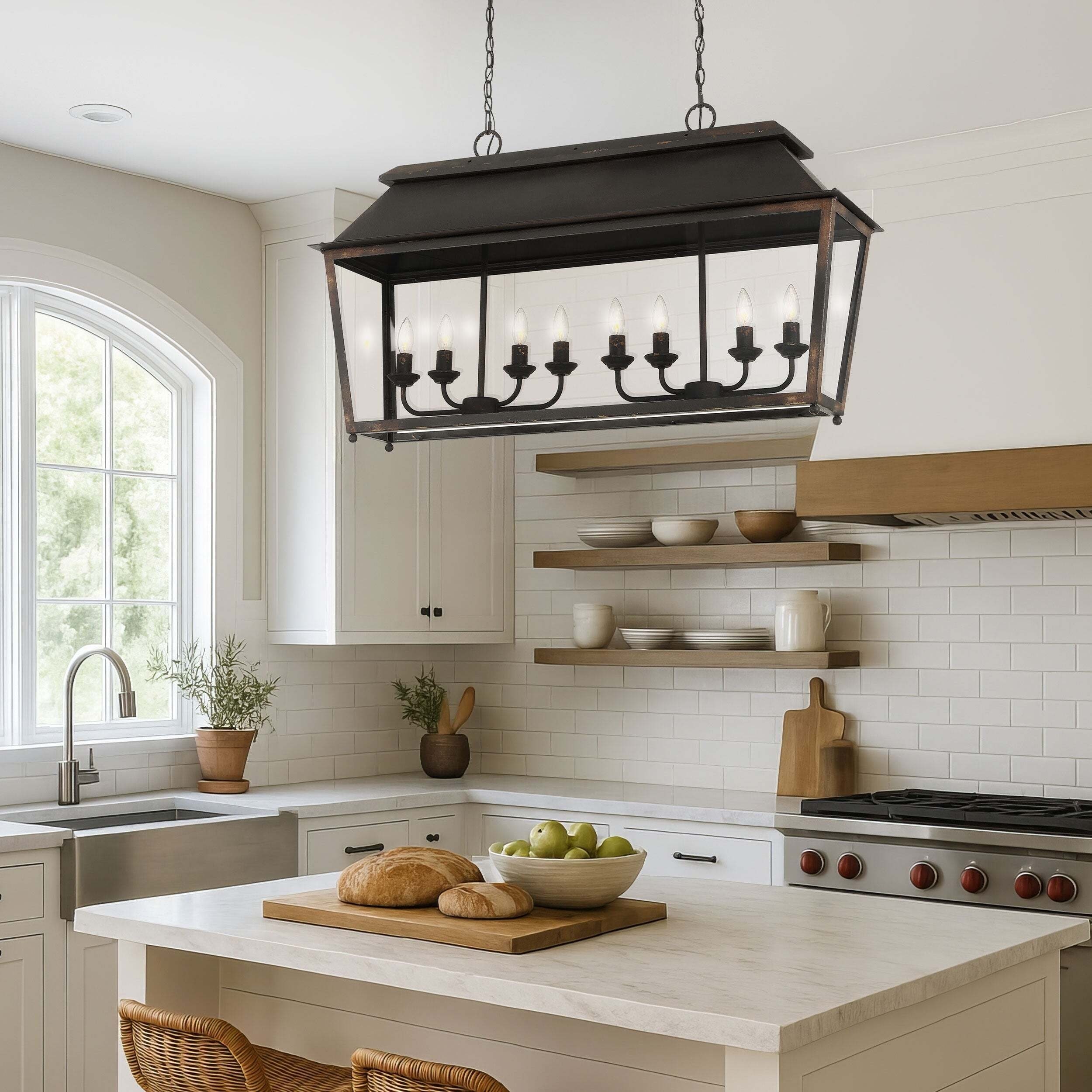 Golden Lighting Abingdon 8-Light Island Light - Antique Black Iron