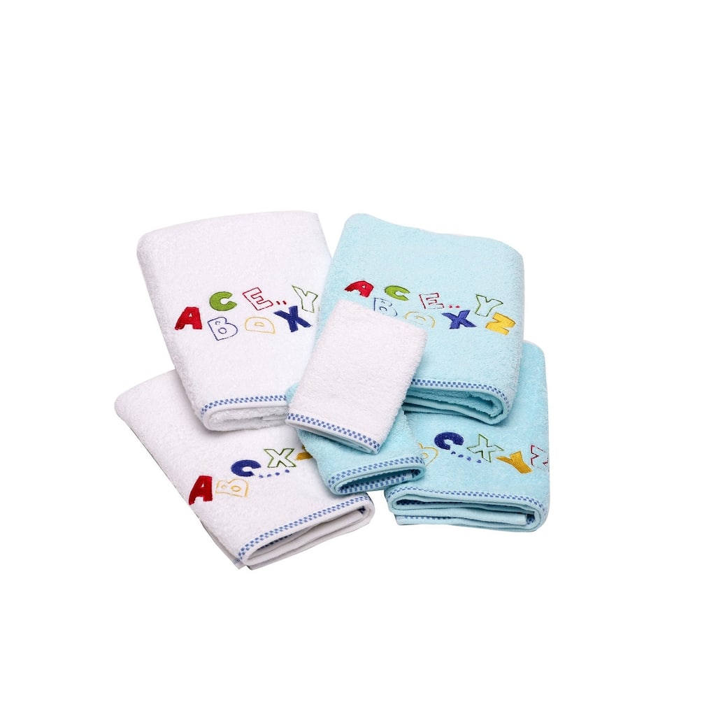 Lucia Minelli Kid's Alphabet Embroidered Turkish Cotton Bathroom Towel Set - Quick Dry and Plush Bath Towels (Set of 6)