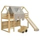 preview thumbnail 63 of 78, Twin/Full Size House Loft Bed with Slide and Tent, Wooden House Bed with Roof Frame, Storage Shelves & Car Shaped Storage Unit