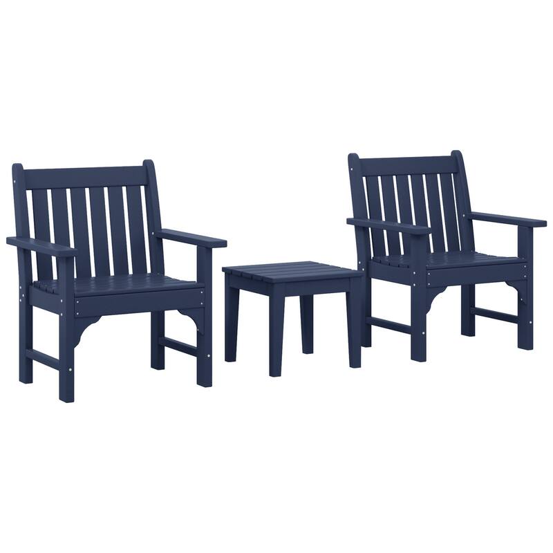 Laguna Outdoor Patio 3-Piece Garden Arm Chair Conversation Set With Side Table - Navy Blue