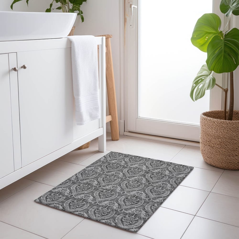Machine Washable Indoor/ Outdoor Damask Chantille Rug