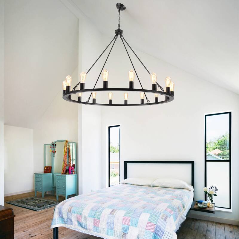 16-Light Vintage Circle Candlestick Wagon Wheel Chandelier Linear Chandelier Lighting for Kitchen Island