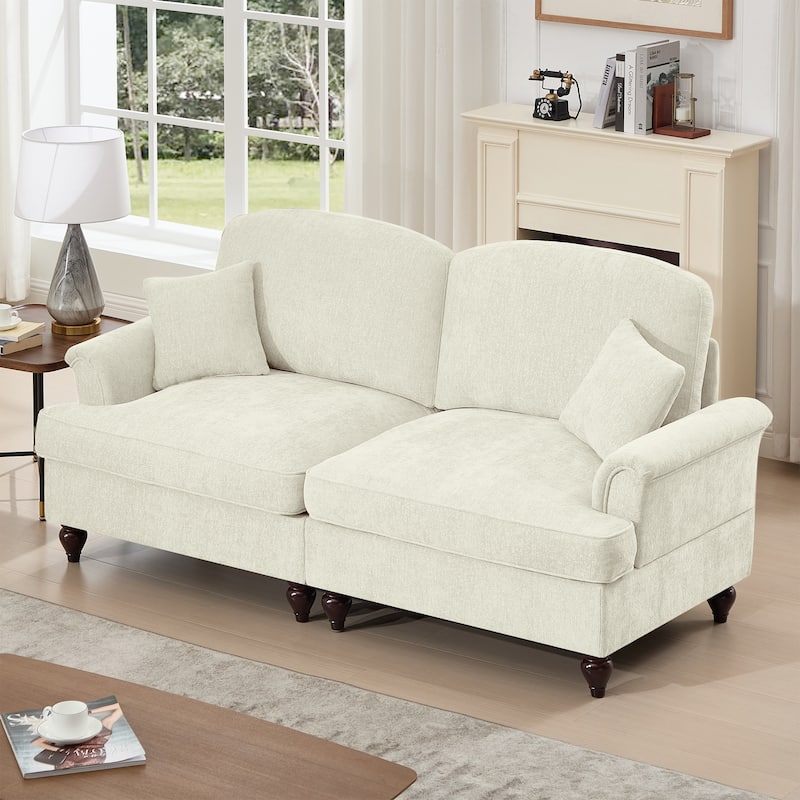 Mid-Century 2-Seat Sofa Couch with Flared Arms & Removable Ruffled Skirts, Retro Chenille Upholstered Loveseat for Living Room