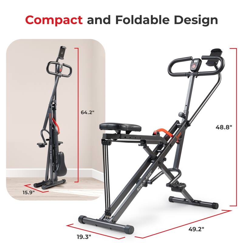 Sunny Health & Fitness Upright Row-N-Ride Exerciser - NO. 077 SMART - Black - 49.2*19.3*48.8