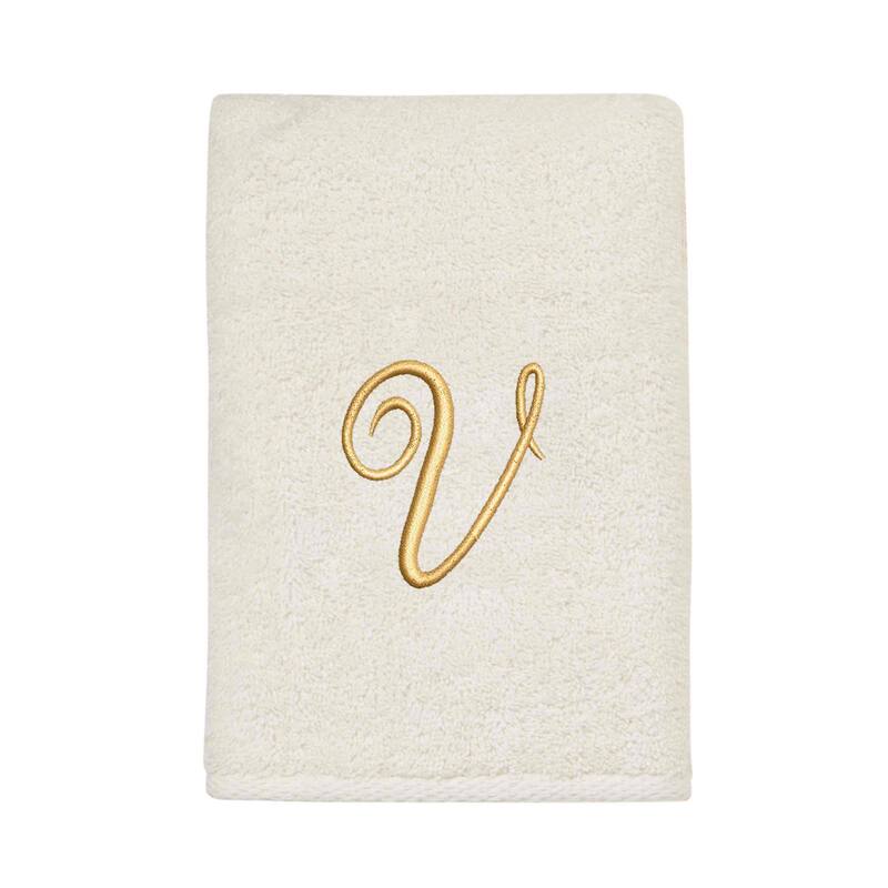 Avanti Linens Ivory/Gold Script Monogram Hand Towel Letter V - Hand Towel