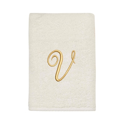 Avanti Linens Ivory/Gold Script Monogram Hand Towel Letter V - Hand Towel