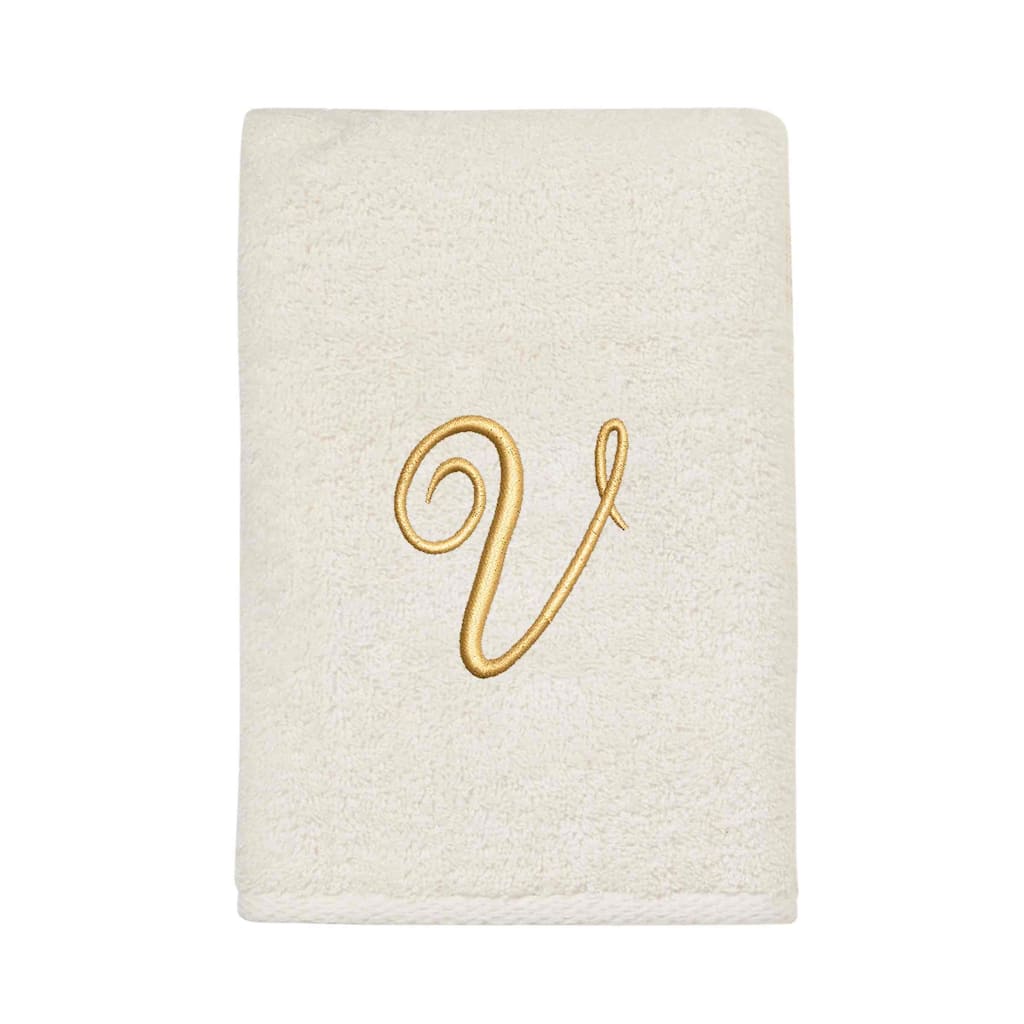 Avanti Linens Ivory/Gold Script Monogram Hand Towel Letter V - Hand Towel