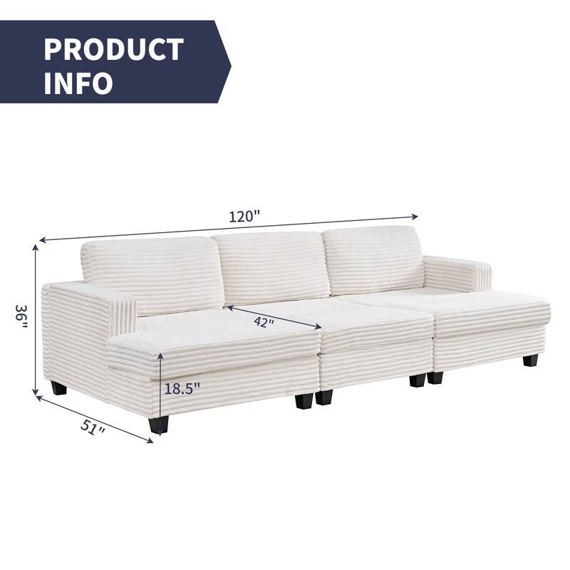 Mixoy Oversize Corduroy Fabric Convertible Modular 3-seater Sofa/Loveseat Sofa For Living Room