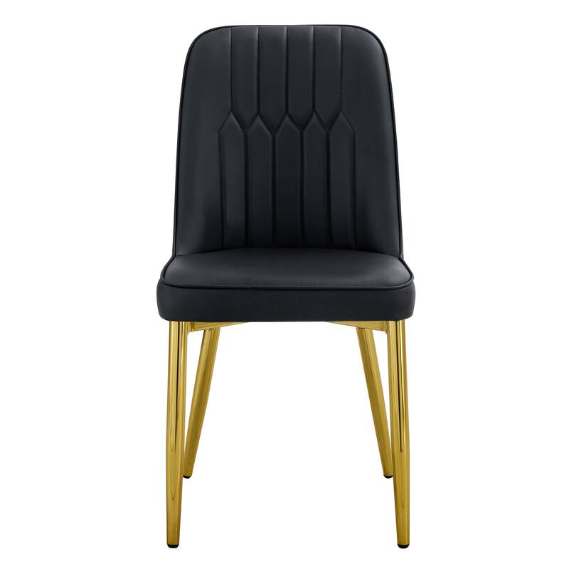 8 modern dining chairs, sleek PU backrest, and gold metal legs bring a comfortable home experience to the kitchen, bedro