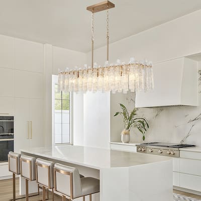 Modern Brass 6-Light Glass Island Chandelier Linear 39" W Kitchen Island Lights - 39" W x 9.8" D x 9.8" H