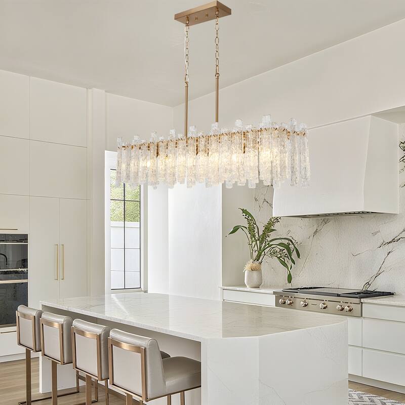 Modern Gold 6-Light Glass Island Chandelier 39" W Kitchen Island Lights - 39" W x 9.8" D x 9.8" H