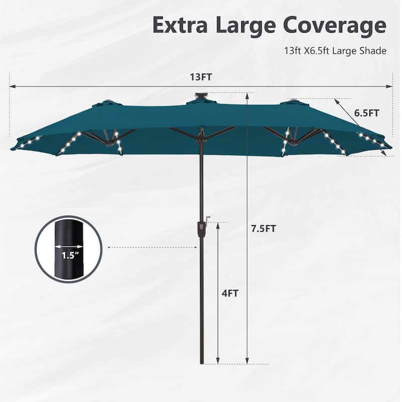 MAISON ARTS 13ft Double -Sided Crank Patio Umbrella Extra Large with LED Colorful Lights