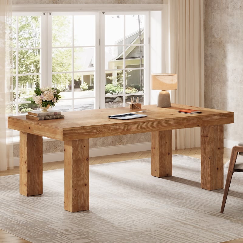 63 Inch Solid Wood Executive Desk for Home Ofiice - Light Brown