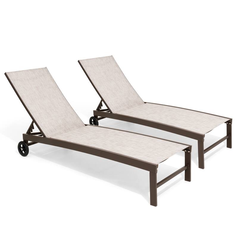 Outdoor Patio Aluminum 5-Position Adjustable Chaise lounge Chairs with Wheels
