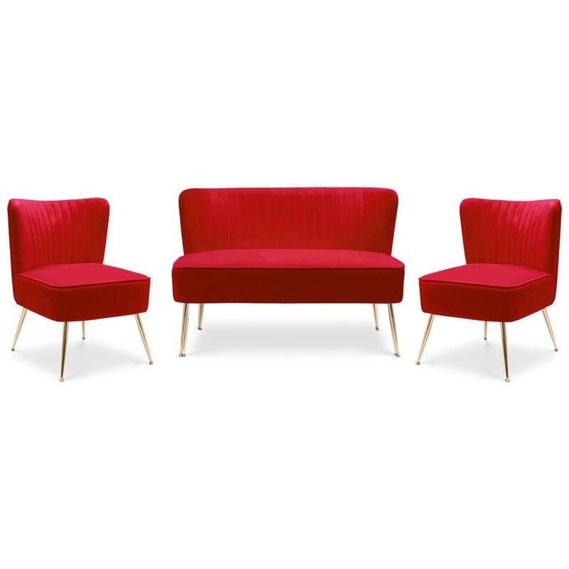 Farrah Upholstered Velvet Polyester Living Room Set With 22 inch Accent Chairs (3-Piece)