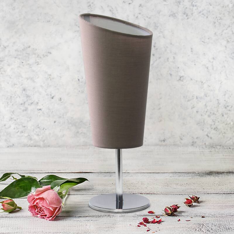 12.4" Chic Chrome Slanted Shade Accent Table Lamp, Stylish Lighting For Living Room, Bedroom, Office, Black Shade
