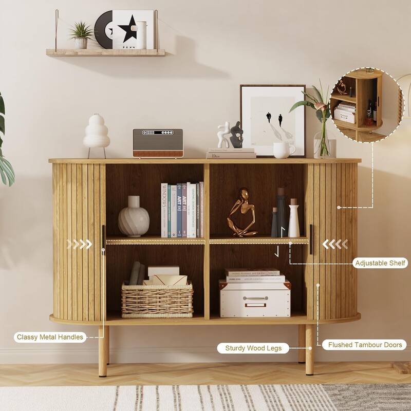 47" Mid-Century Modern Sideboard Buffet Cabinet with Adjustable Shelves, Accent Storage Cabinet