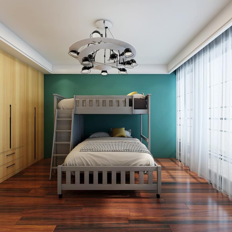 Twin Over Full Bunk Bed with 6 Drawers, Flexible Shelves and GuardRail