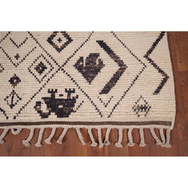 All-Over Trellis Moroccan Ivory Area Rug Handmade Wool Carpet - 6'0"x 9'11"